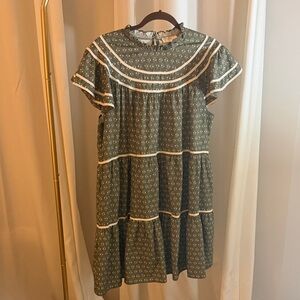 Entro Olive Floral Dress with White Details lined (worn once)